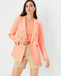 Ann Taylor Longer Tailored Double Breasted Blazer in Linen Blend Size 2 Vivid Apricot Women's