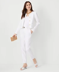 Ann Taylor The High Rise Ankle Pant in Herringbone Linen Blend Size 14 White Women's