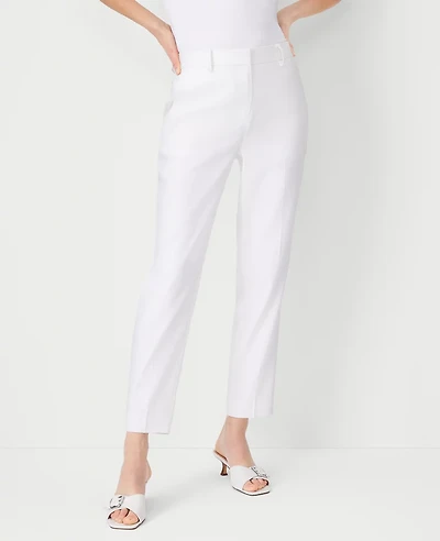 Ann Taylor The High Rise Ankle Pant in Herringbone Linen Blend Size 14 White Women's