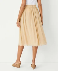 Ann Taylor Metallic Dobby Stripe Shirred Waist Midi Skirt Size 14 Toasted Oat Women's