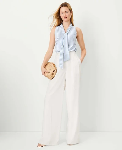 Ann Taylor The Petite Pleated Wide-Leg Pant Size 16 Winter White Women's