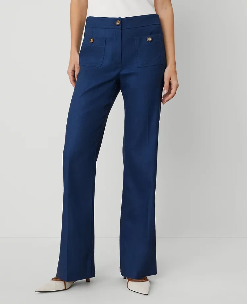 Ann Taylor The Petite Patch Pocket Boot Pant in Linen Blend Size 00 Calm Shores Women's