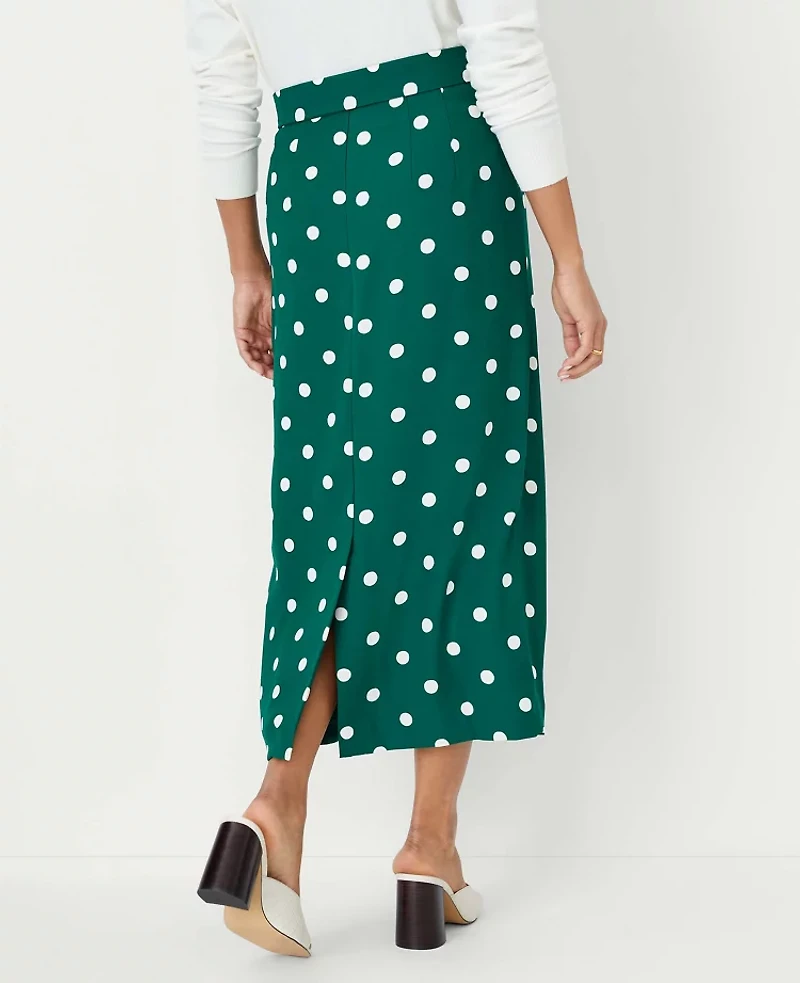 Ann Taylor Petite Dotted Tie Waist Pleated Midi Skirt Size 00 Fresh Evergreen Women's