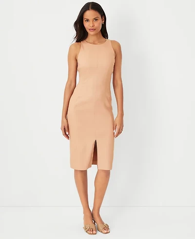 Ann Taylor The Cutaway Sheath Dress Linen Blend Camel Taupe Women's