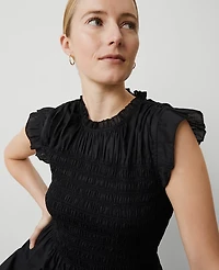 Ann Taylor Smocked Ruffled Top Black Women's
