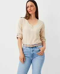 Ann Taylor Roll Tab Sleeve Top Size Medium Toasted Oat Women's