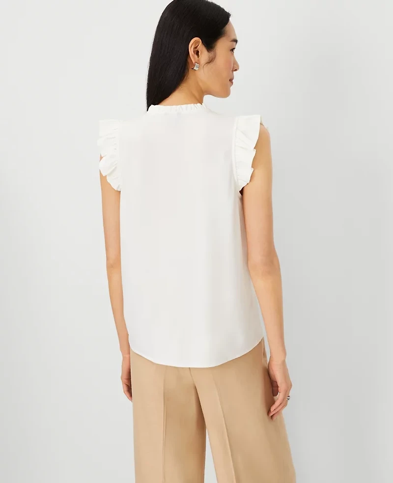 Ann Taylor Petite Mixed Media Ruffle Shell Top Winter White Women's
