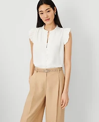 Ann Taylor Petite Mixed Media Ruffle Shell Top Winter White Women's