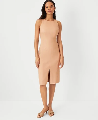Ann Taylor The Cutaway Sheath Dress in Linen Blend - Curvy Fit Size 0 Camel Taupe Women's