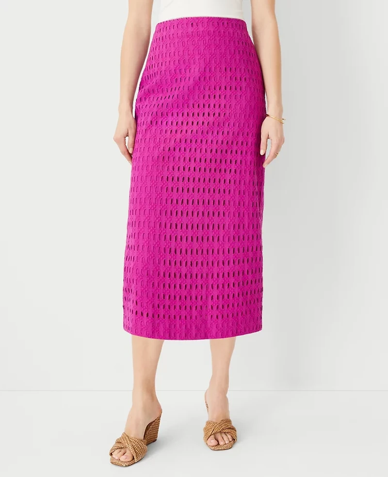 Ann Taylor Petite Eyelet A-Line Skirt Magenta Shadow Women's