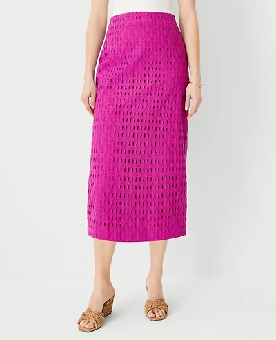 Ann Taylor Petite Eyelet A-Line Skirt Magenta Shadow Women's
