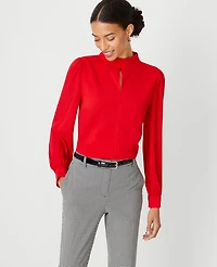 Ann Taylor Mixed Media Keyhole Mock Neck Top Size Medium Jubilee Women's