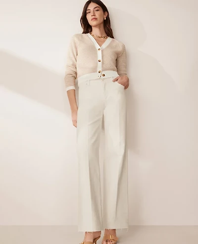 Ann Taylor The Frayed Wide-Leg Jean Ivory Women's
