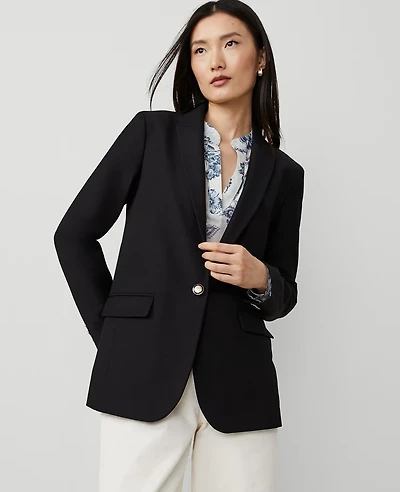 Ann Taylor The Longline Blazer in Bi-Stretch Twill Size 0 Black Women's