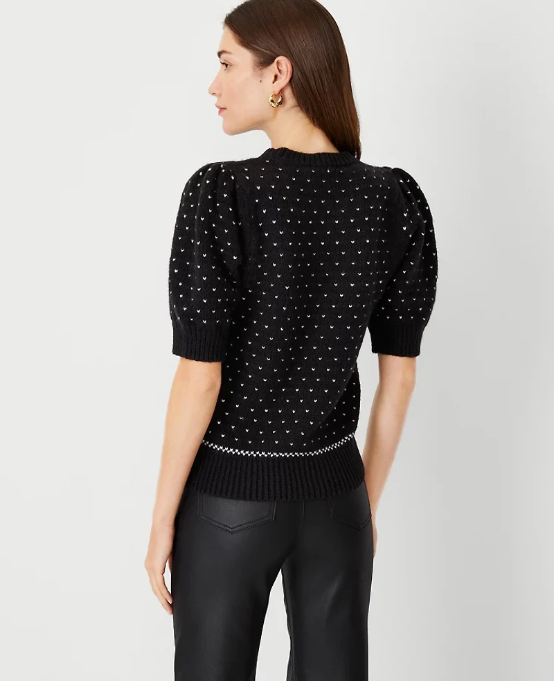 Ann Taylor Bird's Eye Elbow Sleeve Sweater Size XL Black Women's