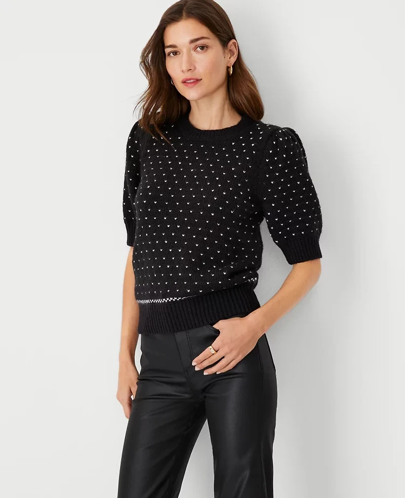 Ann Taylor Bird's Eye Elbow Sleeve Sweater Size XL Black Women's