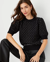 Ann Taylor Bird's Eye Elbow Sleeve Sweater Size XL Black Women's