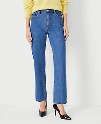 Ann Taylor High Rise Straight Jeans Vintage Mid Indigo Wash Women's