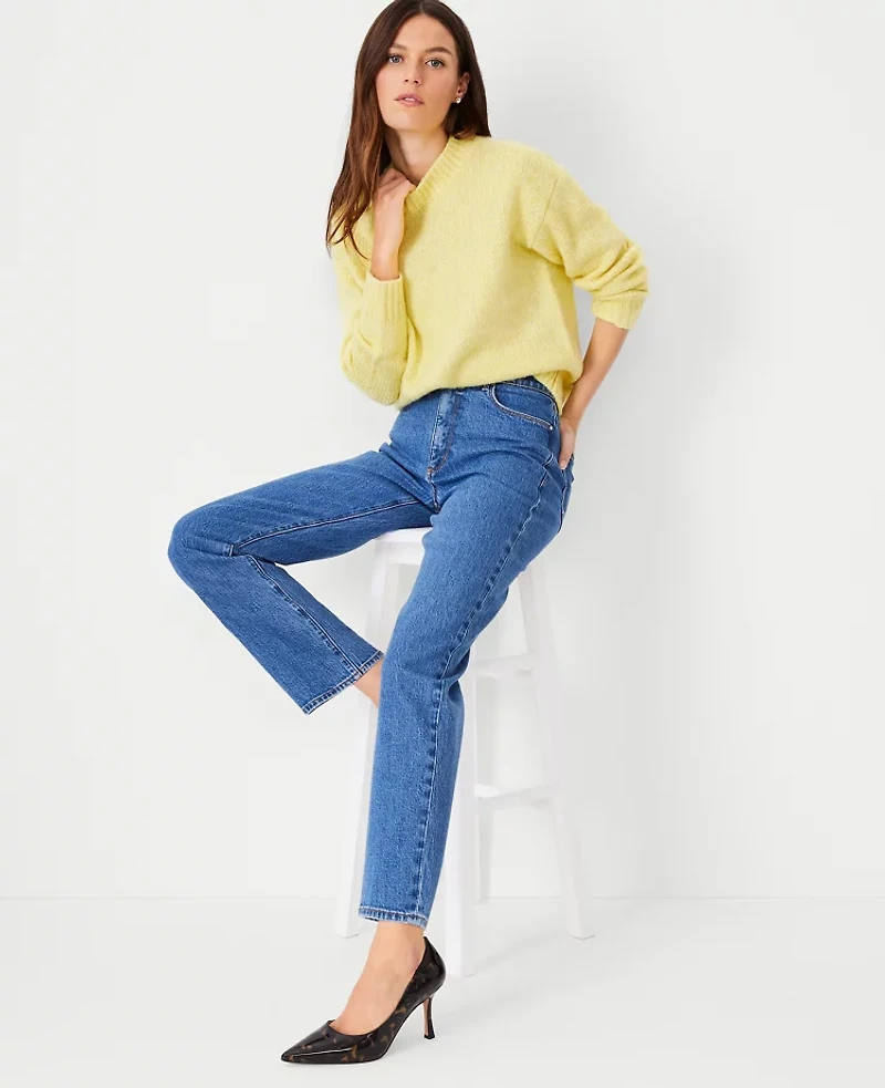 Ann Taylor High Rise Straight Jeans Vintage Mid Indigo Wash Women's