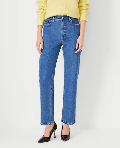 Ann Taylor High Rise Straight Jeans Vintage Mid Indigo Wash - Curvy Fit Women's