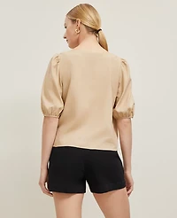 Ann Taylor Linen Blend Boatneck Popover Top Size Large Baguette Women's