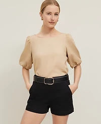 Ann Taylor Linen Blend Boatneck Popover Top Size Large Baguette Women's