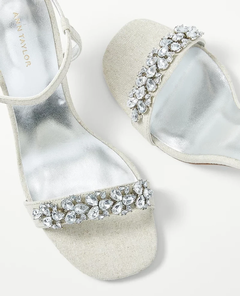 Ann Taylor Studio Collection Crystal Skinny Strap Sandals Size 9 Ivory Linen Women's