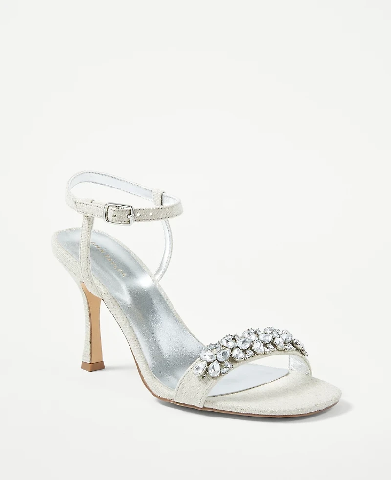 Ann Taylor Studio Collection Crystal Skinny Strap Sandals Size 9 Ivory Linen Women's