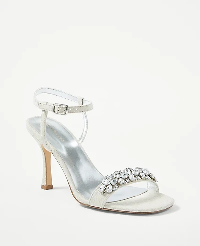 Ann Taylor Studio Collection Crystal Skinny Strap Sandals Size 9 Ivory Linen Women's