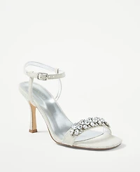 Ann Taylor Studio Collection Crystal Skinny Strap Sandals Size 9 Ivory Linen Women's