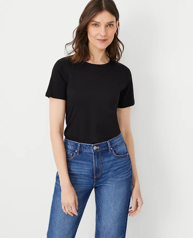 Ann Taylor Petite Pima Cotton Crew Neck T-Shirt Size 2XS Black Women's