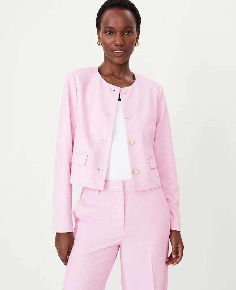 Ann Taylor The Petite Crew Neck Jacket in Cross Weave Size 14 Fragrant Lilac Women's