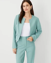 Ann Taylor The Petite Crew Neck Jacket in Texture Size 14 Peacock Teal Melange Women's