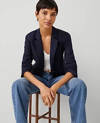 Ann Taylor The Petite Greenwich Blazer in Linen Blend Size 00 Night Sky Women's