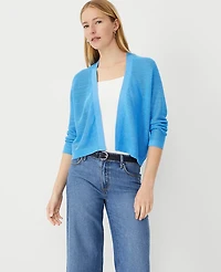 Ann Taylor Petite Mesh Stitch Open Cardigan Cerulean Blue Women's