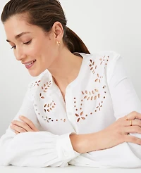 Ann Taylor Petite AT Weekend Eyelet Linen Blend Shirtdress Size XS White Women's