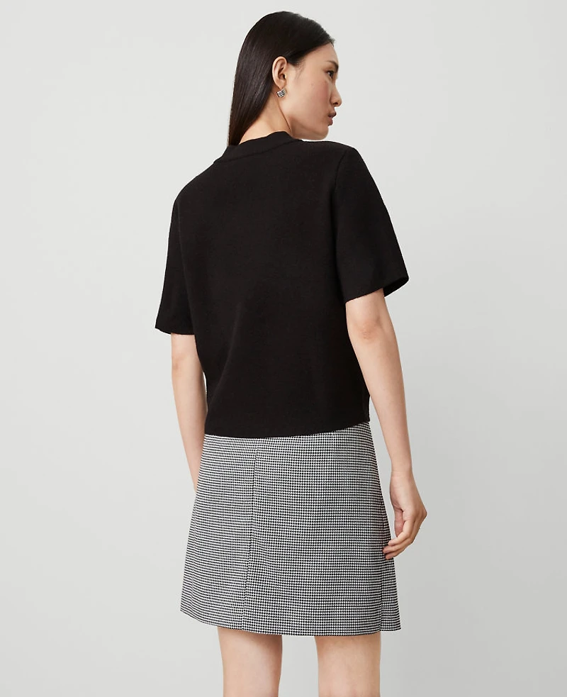 Ann Taylor Faux Leather Mixed Media Sweater T-Shirt Black Women's