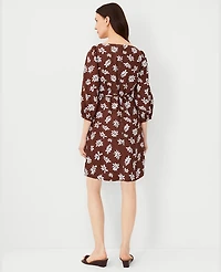 Ann Taylor Petite Leafed Linen Blend Puff Sleeve Shift Dress Size 00 Brown Stone Women's