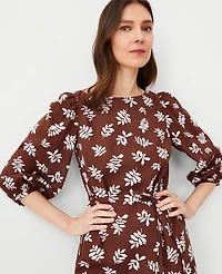 Ann Taylor Petite Leafed Linen Blend Puff Sleeve Shift Dress Size 00 Brown Stone Women's