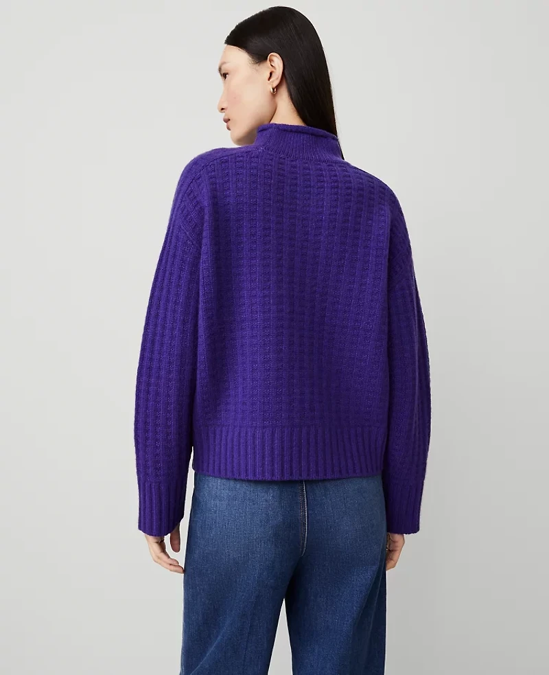 Ann Taylor Cashmere Waffle Stitch Roll Neck Sweater Women's