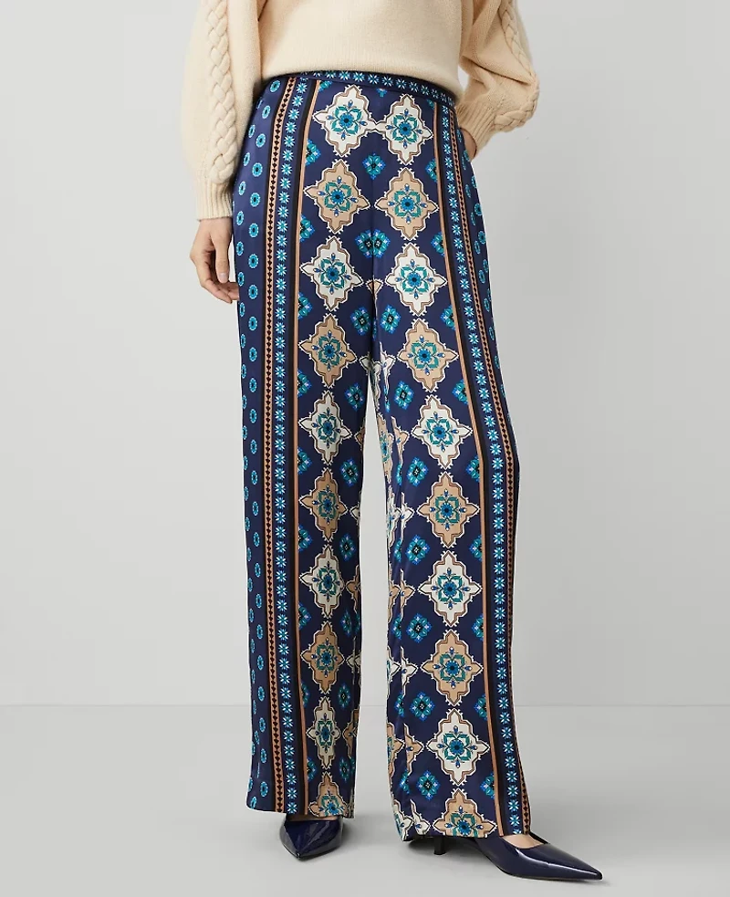 Ann Taylor Studio Collection Wide-Leg Pant Silk Charmeuse Pure Sapphire Women's