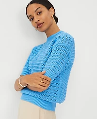 Ann Taylor Petite Stitchy Sweater Cerulean Blue Women's