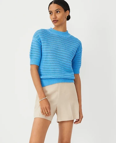 Ann Taylor Petite Stitchy Sweater Cerulean Blue Women's