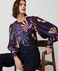 Ann Taylor Botanical Puff Sleeve Blouse Size XS Plum Burst Women's