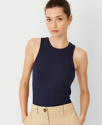 Ann Taylor Petite Ribbed Tank Top Size 2XS Night Sky Women's