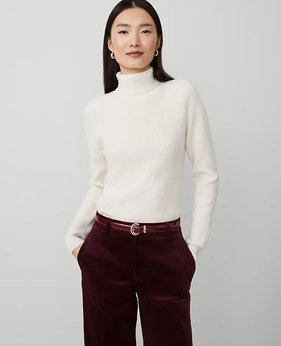 Ann Taylor Cashmere Ribbed Turtleneck Sweater Women's