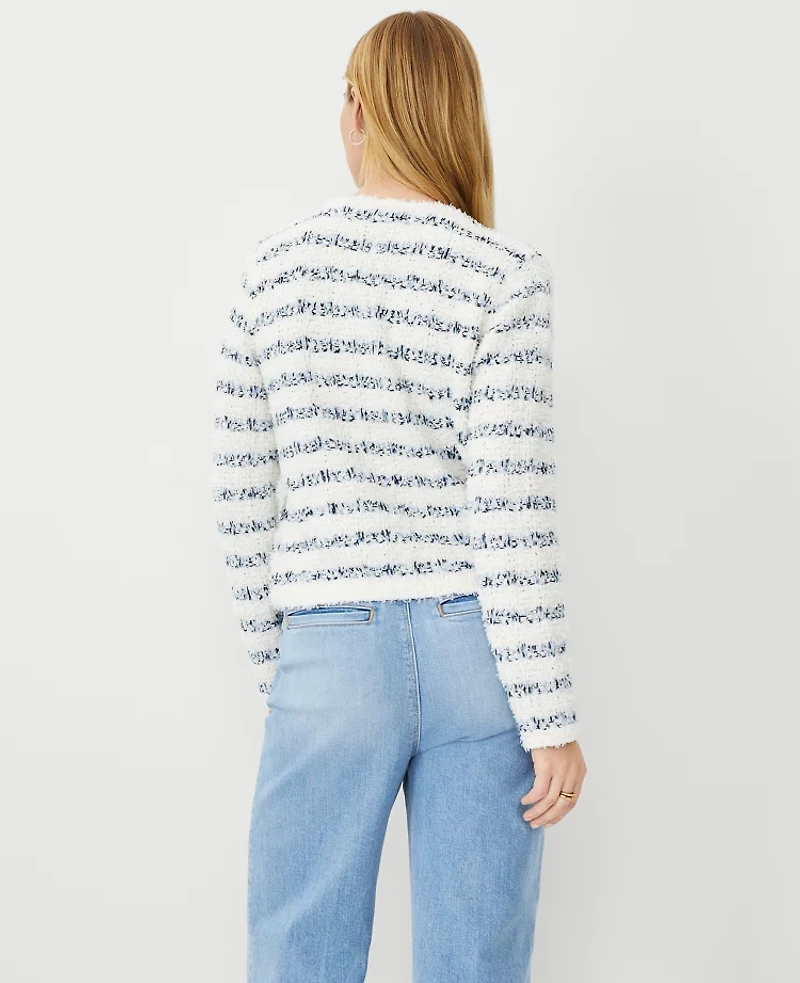 Ann Taylor Petite Tweedy V-Neck Sweater Jacket White Multi Women's