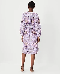 Ann Taylor Split Neck Belted Flare Dress Size 0 Lavender Latte Women's