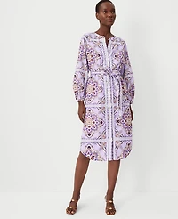 Ann Taylor Split Neck Belted Flare Dress Size 0 Lavender Latte Women's