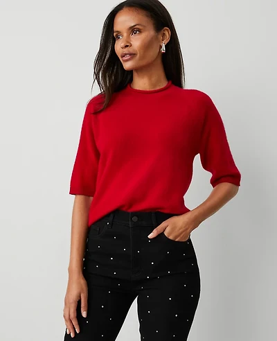 Ann Taylor Cashmere Roll Neck Sweater T-Shirt Size XS Sweet Cherry Women's